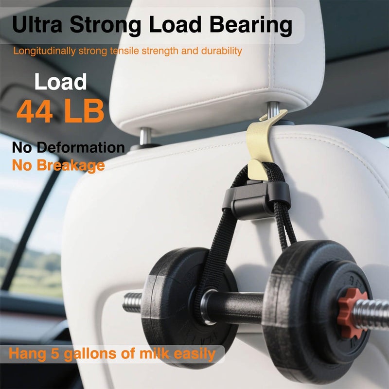 KULOLO Car Seat Hooks & Purse Holder - 4 Pack Boxed,55 lb Heavy Duty,Eco PP Car Hooks for Purse/Bag/Baby Gear/Gym Bag/Groceries/Cup/,Fits 0.32-0.55”Car Headrest Rods (Beige-2) - Image 3